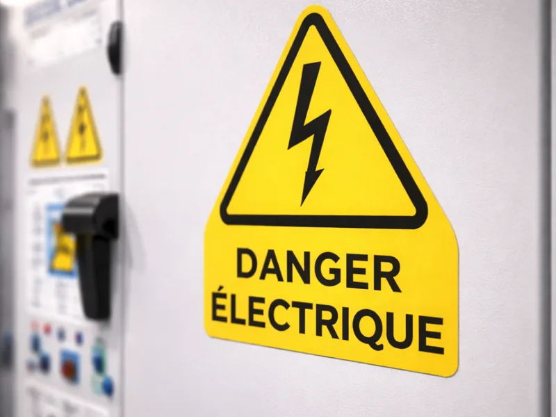 Panneau « Danger électrique » apposé sur une armoire électrique